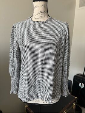 Zara Woman Long Sleeved Black & White Blouse Top Medium